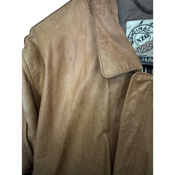 New Zealand Mens XL Leather Bomber Cooper Collections X Large Flaws Tan READ - Picture 3 of 10